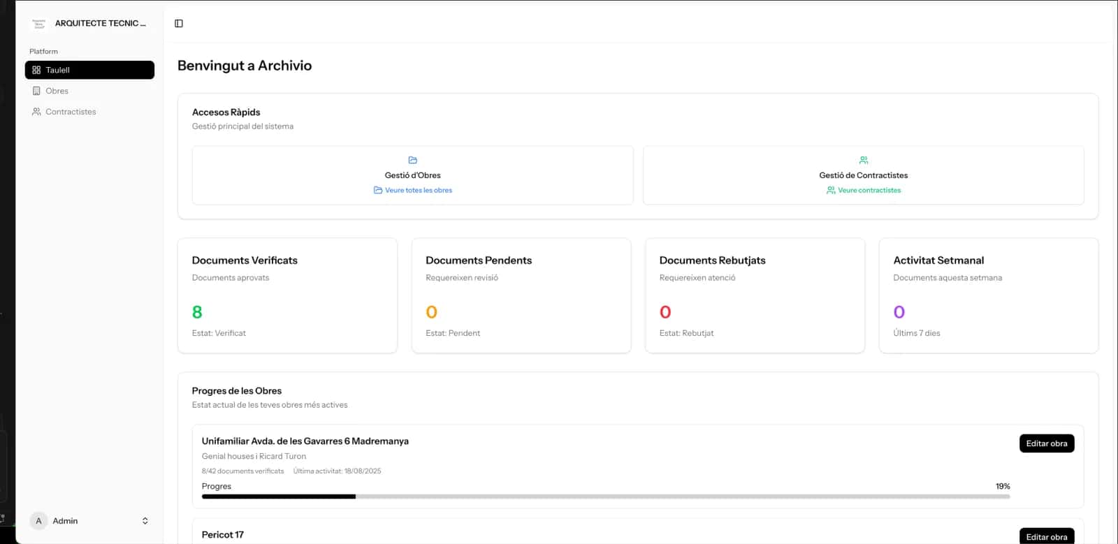 Seguiment de control de qualitat d’obra - panell informatiu de Qualitrek