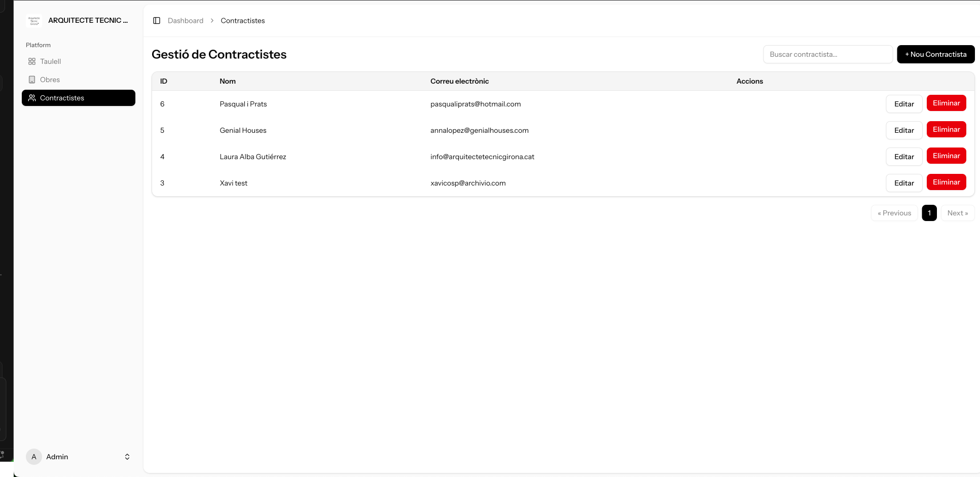 Llistat de contractistes de Qualitrek - Gestió de proveïdors